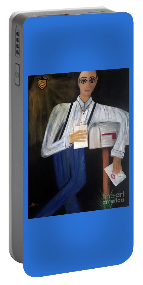 Mailbox Portable Battery Charger featuring the painting Mailbox Man Lessons In Love by Artist Linda Marie