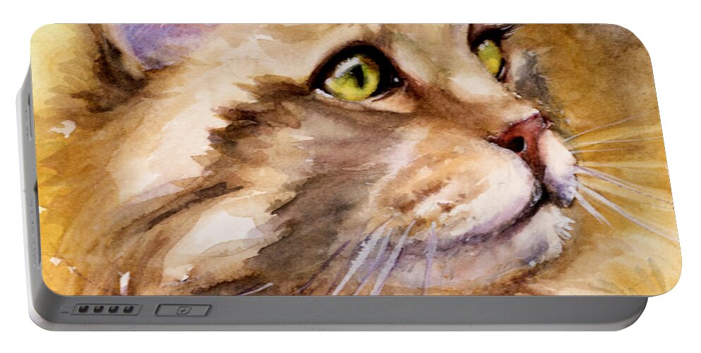 Cat Portable Battery Charger featuring the painting Main Coon by Judith Levins
