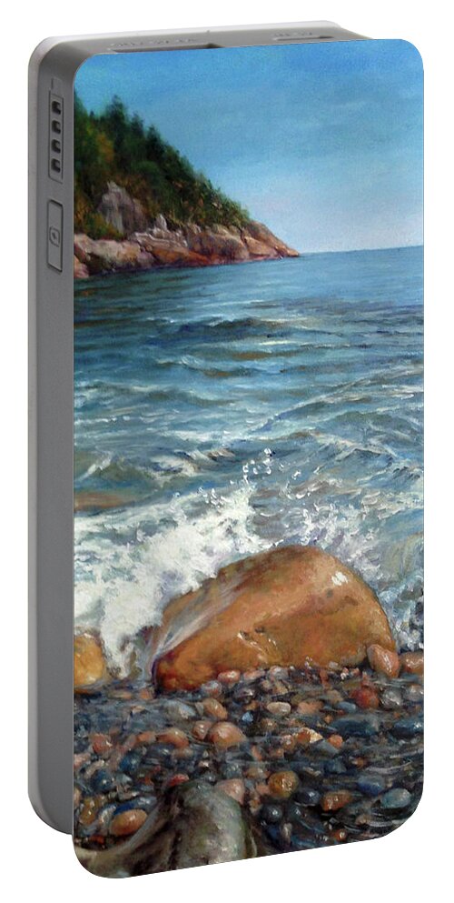 Maine Coast Portable Battery Charger featuring the painting Maine Coast by Marie Witte