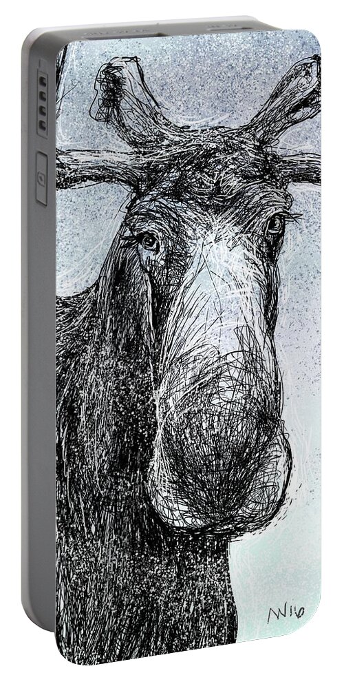 Moose Portable Battery Charger featuring the digital art Maine Moose by AnneMarie Welsh