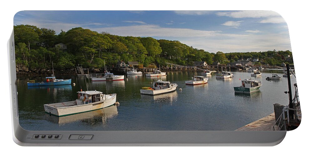 Panorama Photography Portable Battery Charger featuring the photograph Maine New Harbor Scenery by Juergen Roth