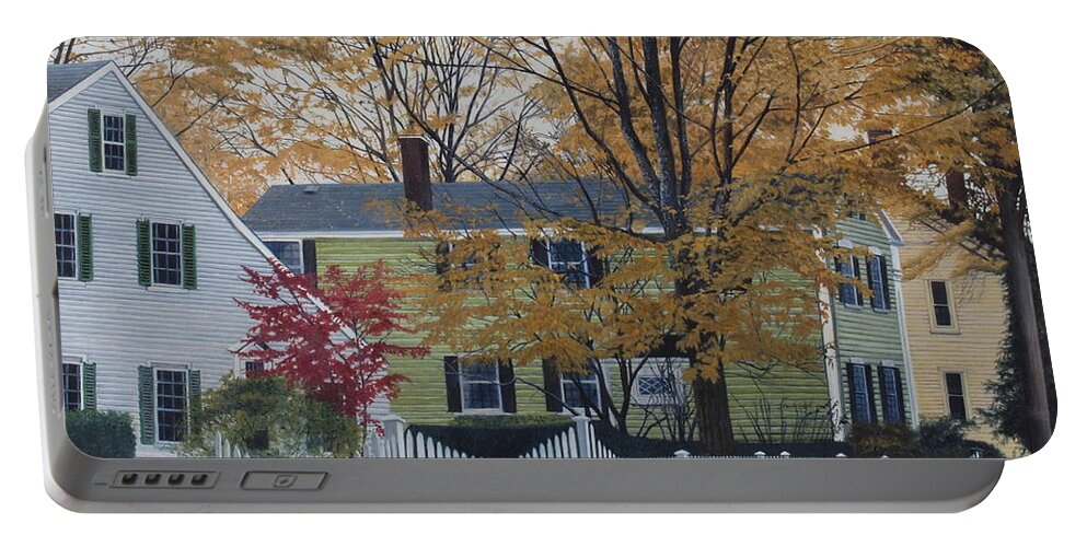 Kennebunkport Portable Battery Charger featuring the painting Autumn day on Maine Street, Kennebunkport by Barbara Barber
