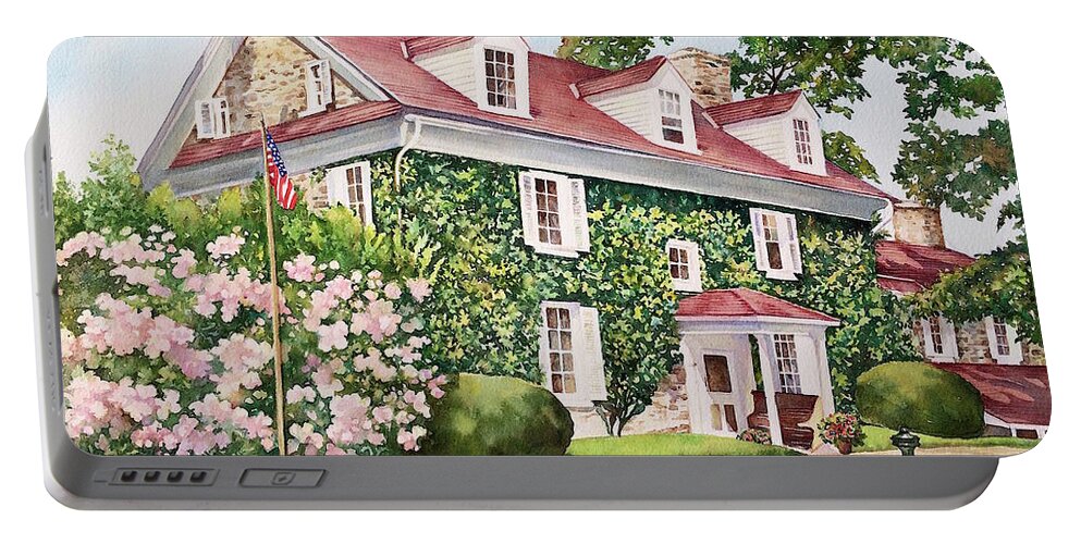 1762 Portable Battery Charger featuring the painting Maison Audubon - Mill Grove - Pennsylvania - USA by Francoise Chauray