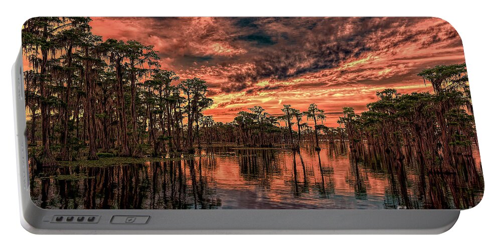 Sunsets Portable Battery Charger featuring the photograph Majestic Cypress Paradise Sunset by DB Hayes