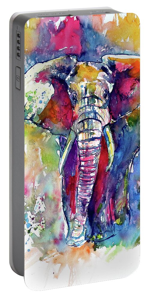 Majestic Portable Battery Charger featuring the painting Majestic elephant I by Kovacs Anna Brigitta