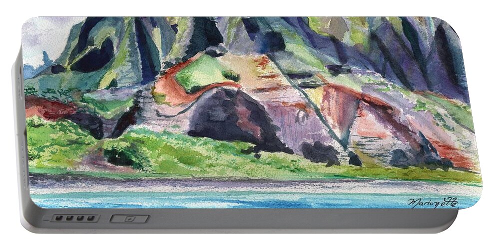 Kauai Portable Battery Charger featuring the painting Majestic Na Pali Coast by Marionette Taboniar