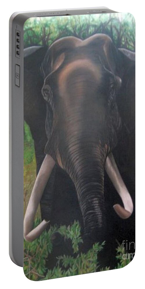 Elephant Portable Battery Charger featuring the painting Majestic by Usha Rai