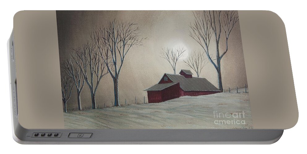 Winter Scene Paintings Portable Battery Charger featuring the painting Majestic Winter Night by Charlotte Blanchard