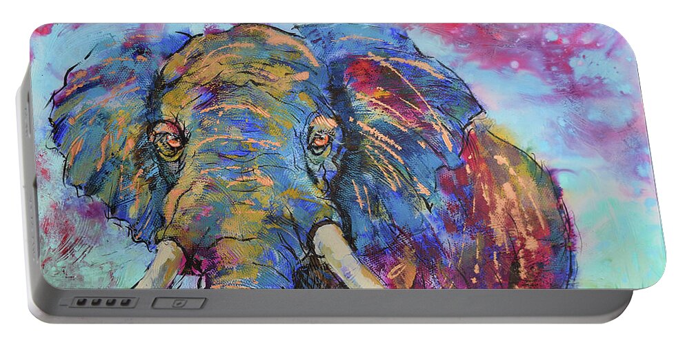 Elephant Portable Battery Charger featuring the painting Majestic Elephant by Jyotika Shroff
