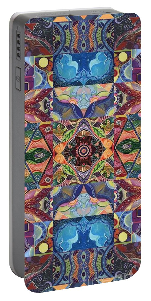 Abstract Portable Battery Charger featuring the mixed media Making Magic - A T J O D Arrangement by Helena Tiainen