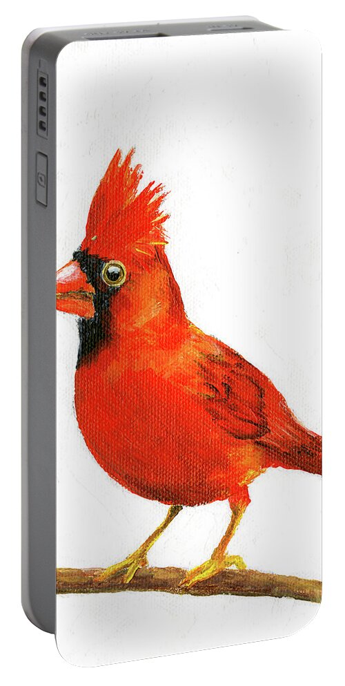 Cardinal Portable Battery Charger featuring the painting Male Cardinal by Donna Tucker