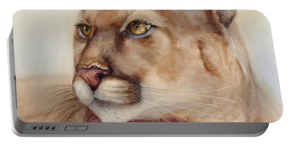 Cougar Portable Battery Charger featuring the painting Male Cougar by Bonnie Rinier