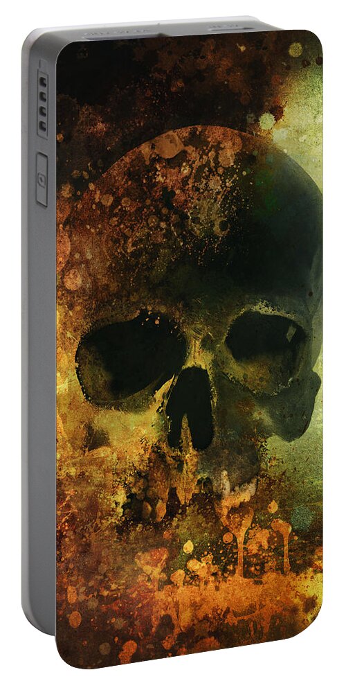 Skull Portable Battery Charger featuring the digital art Male skull - warm version by Jaroslaw Blaminsky