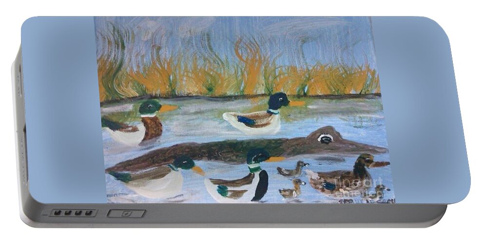 Mallards And Friend Portable Battery Charger featuring the painting Mallards and Friend by Seaux-N-Seau Soileau
