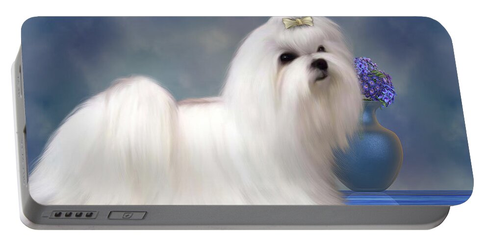 Maltese Portable Battery Charger featuring the painting Maltese Dog by Corey Ford