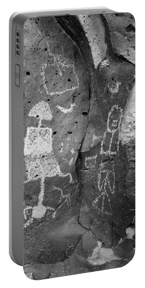 Petroglyphs Portable Battery Charger featuring the photograph Man and Woman b/w by Glory Ann Penington