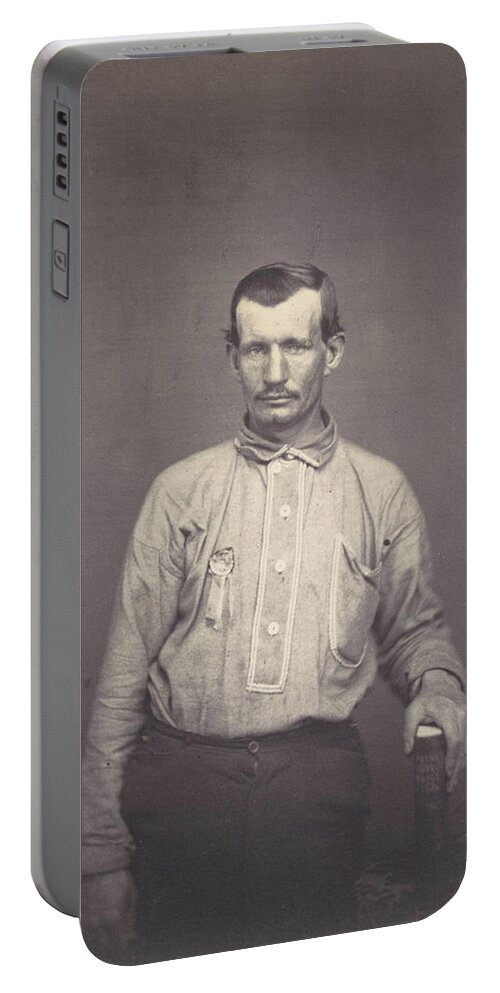 [man Holding Patent Office Book] Portable Battery Charger featuring the painting Man Holding Patent Office Book by MotionAge Designs