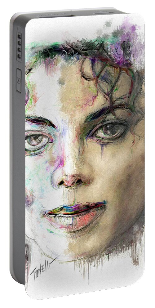 Michael Jackson Portable Battery Charger featuring the mixed media Michael Jackson Man in the mirror by Mark Tonelli