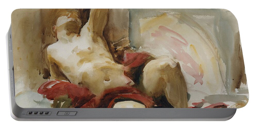 19h Century Art Portable Battery Charger featuring the drawing Man with Red Drapery by John Singer Sargent