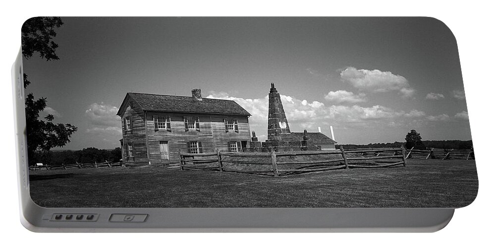 America Portable Battery Charger featuring the photograph Manassas Battlefield Farmhouse 2 BW by Frank Romeo