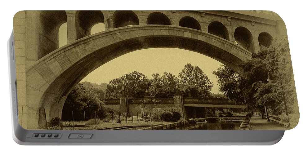 Manayunk Portable Battery Charger featuring the photograph Manayunk Canal in Sepia by Bill Cannon