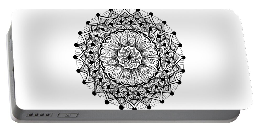 Mandala Portable Battery Charger featuring the drawing Mandala #9 - Feathers and Ribbons by Eseret Art