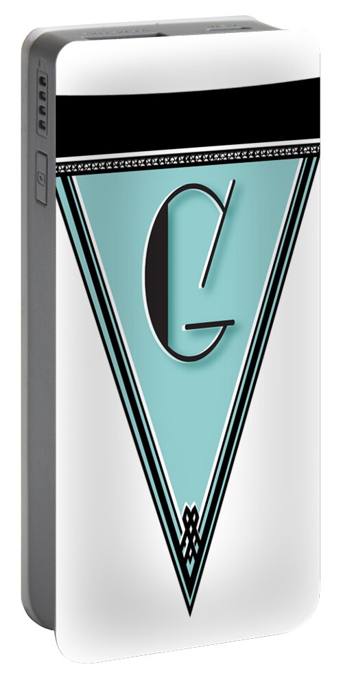 Banner Portable Battery Charger featuring the digital art Pennant Deco Blues Banner initial letter G by Cecely Bloom
