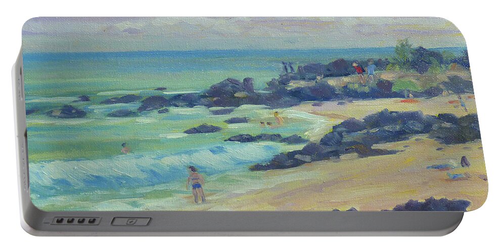 Beach Portable Battery Charger featuring the painting Manini Beach Small by Stan Chraminski