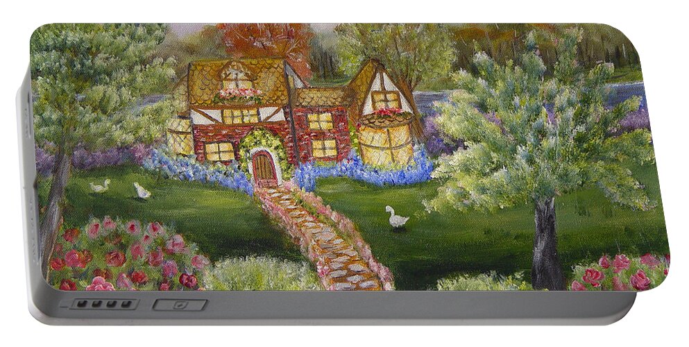Landscape Portable Battery Charger featuring the painting Manor of Yore by Quwatha Valentine