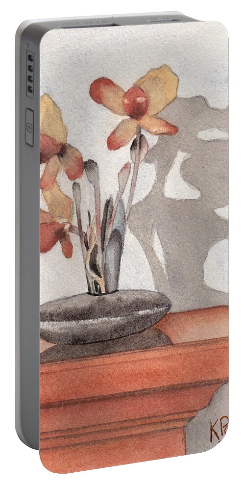 Flower Portable Battery Charger featuring the painting Mantel Flowers by Ken Powers