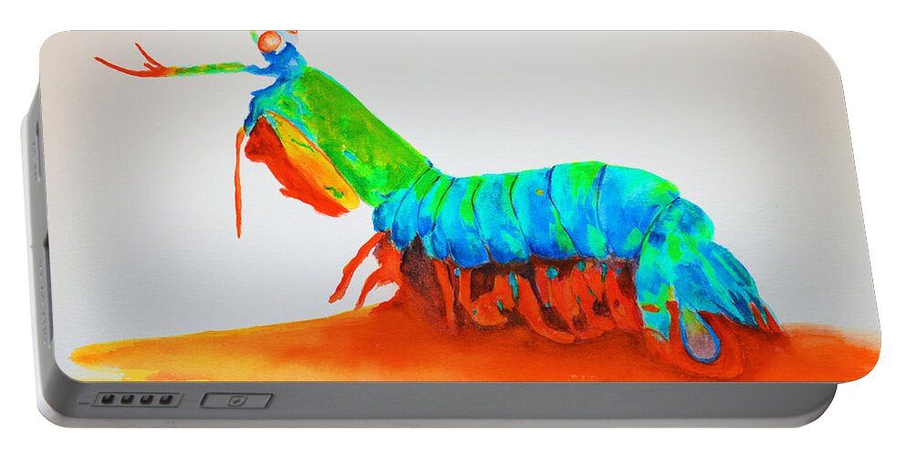 Blue Portable Battery Charger featuring the painting Mantis Shrimp by Ken Figurski