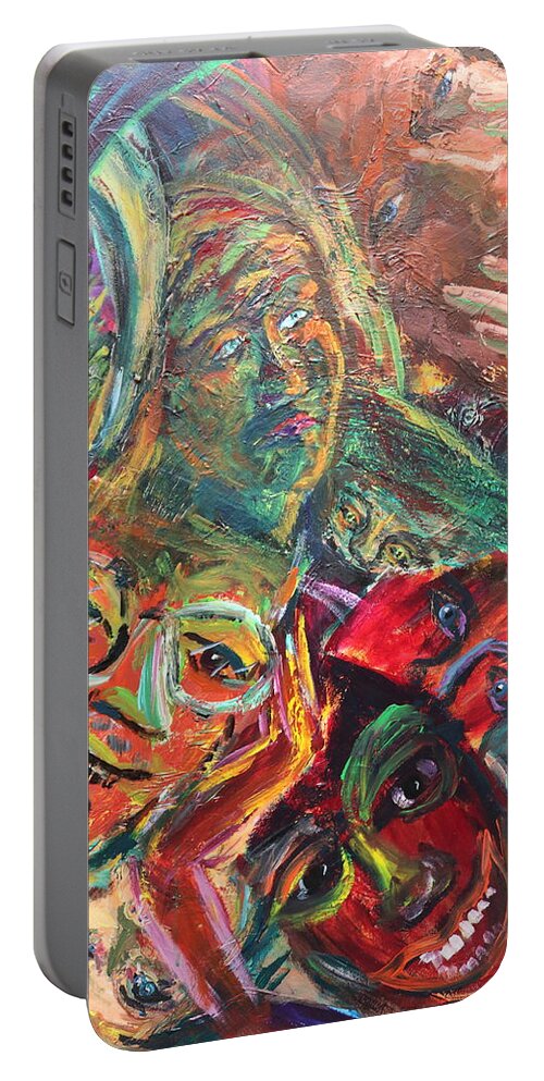Portraits Portable Battery Charger featuring the painting Many Faces by Madeleine Shulman