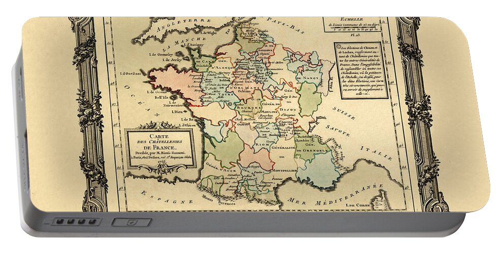 Map Of France Portable Battery Charger featuring the photograph Map Of France 1765 by Andrew Fare