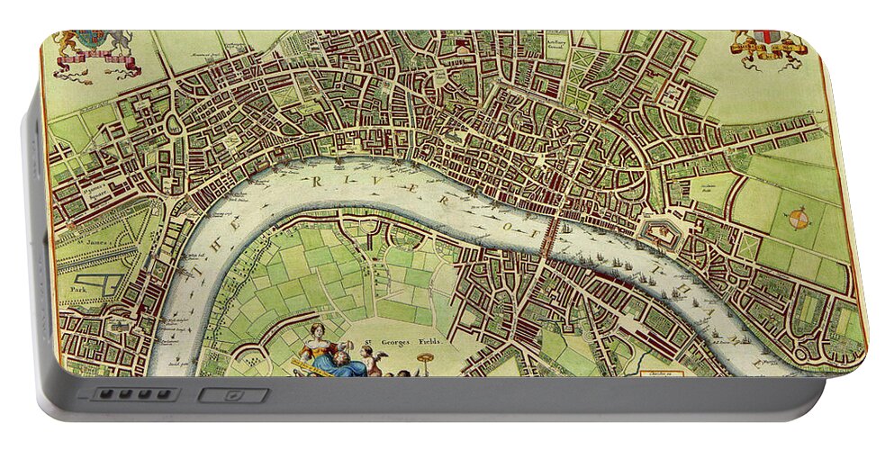 Map Portable Battery Charger featuring the digital art Map of London in the 17th Century by Bill Cannon