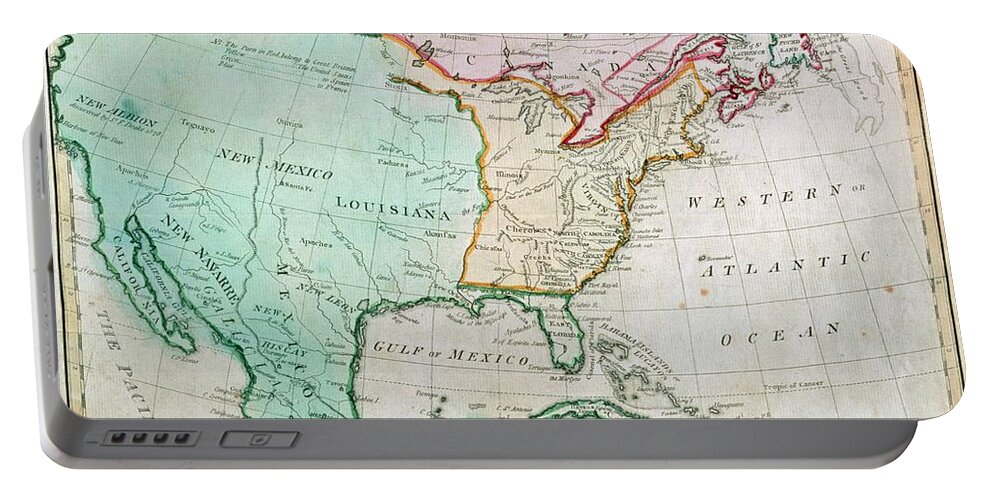Map Portable Battery Charger featuring the painting Map of North America by English School