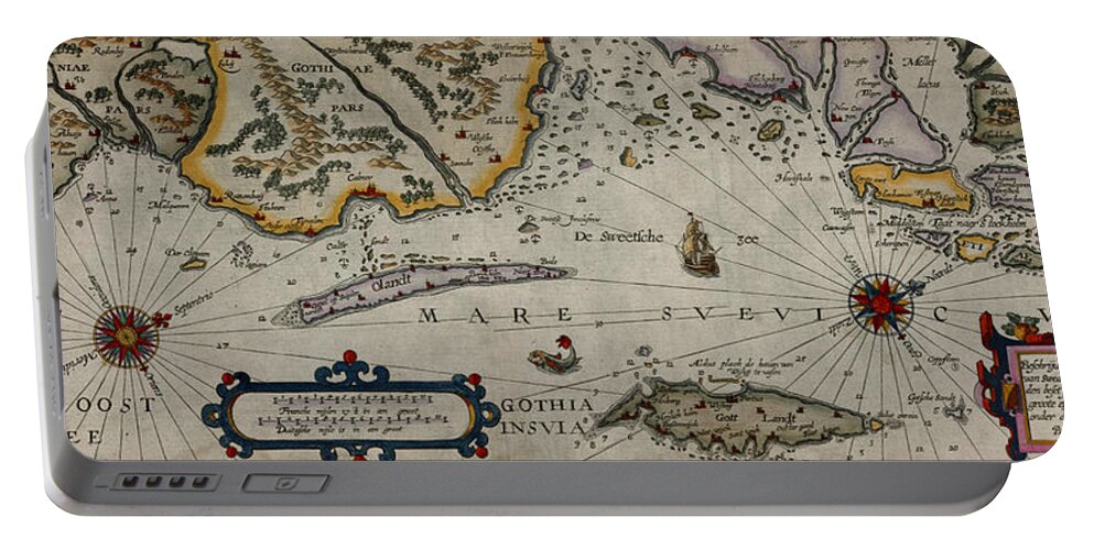 Map Of Sweden Portable Battery Charger featuring the photograph Map Of Sweden 1606 by Andrew Fare