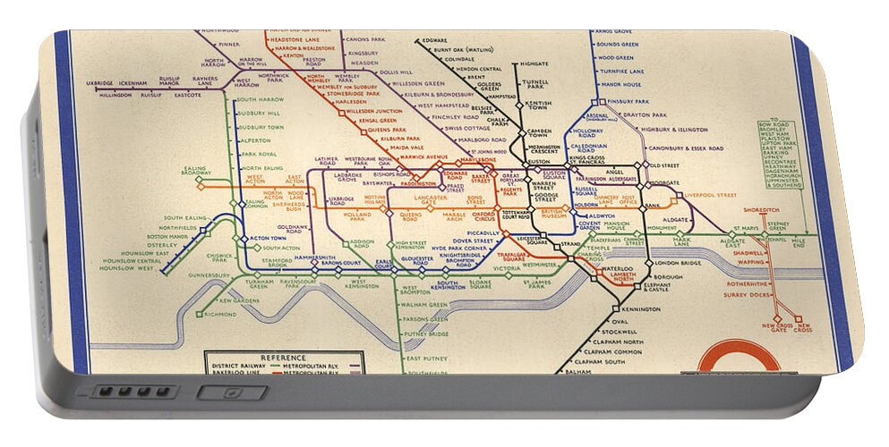 Map Of The London Underground Portable Battery Charger featuring the drawing Map of the London Underground - London Metro - 1933 - Historical Map by Studio Grafiikka