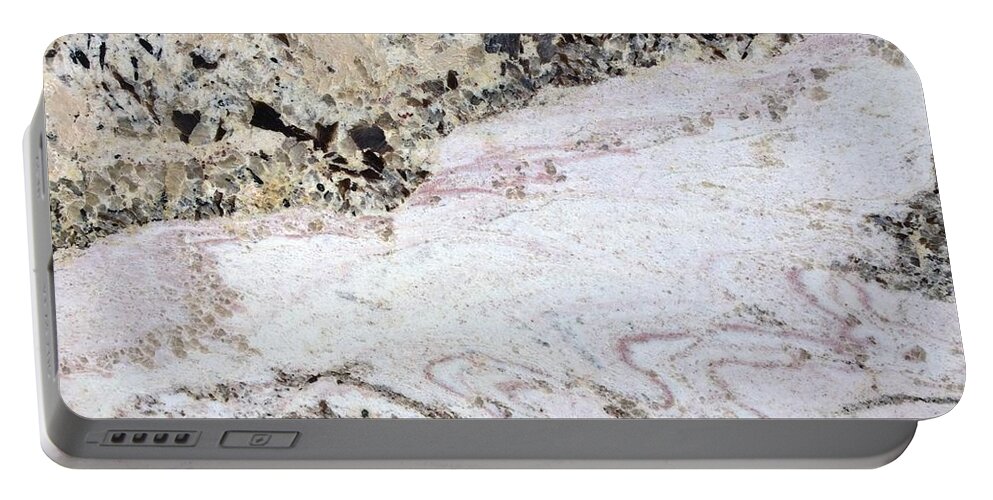 Marble Portable Battery Charger featuring the photograph Marble black tan pink by Delynn Addams