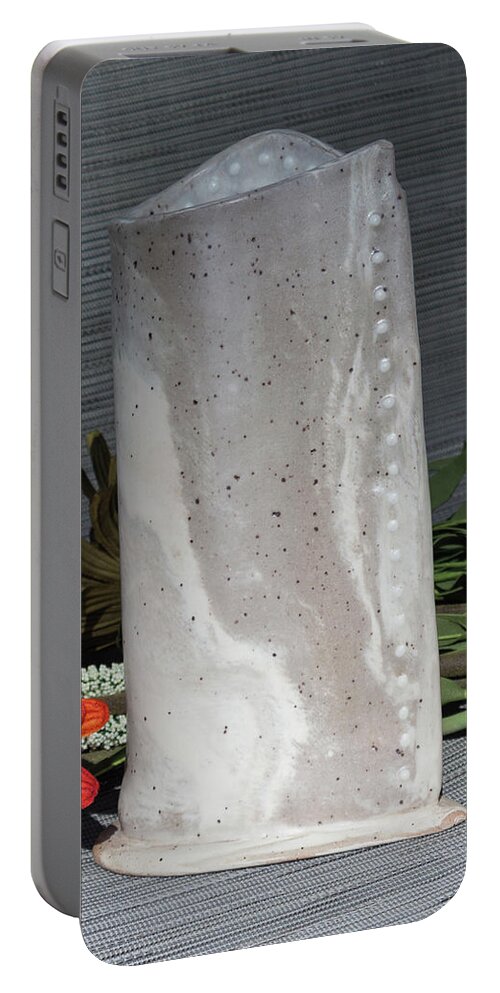 Ceramics Portable Battery Charger featuring the ceramic art Marbled Ceramic Clay Vase III by Suzanne Gaff