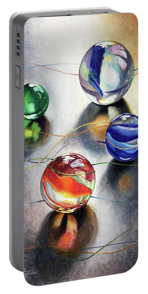 Art Portable Battery Charger featuring the painting Marbles 3 by Carolyn Coffey Wallace