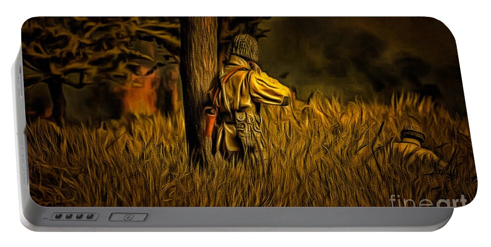 Us Army Portable Battery Charger featuring the digital art March Across France In the Hedgegrove - Oil by Tommy Anderson