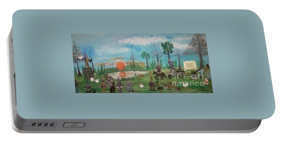 Courir De Mardi Gras Portable Battery Charger featuring the painting Mardi Gras at the Pond by Seaux-N-Seau Soileau