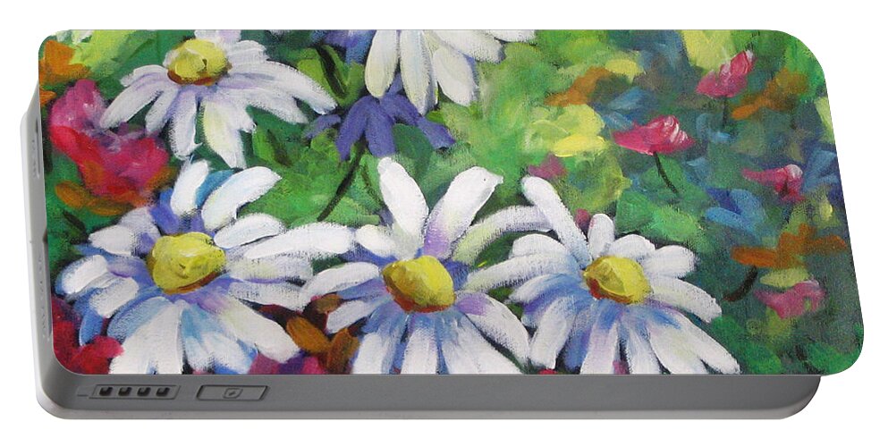 Fleurs Portable Battery Charger featuring the painting Marguerites 001 by Richard T Pranke