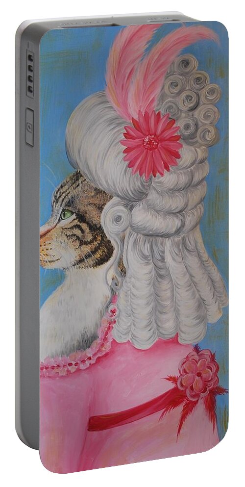Humor Portable Battery Charger featuring the painting Marie Catoinette by Emily Page