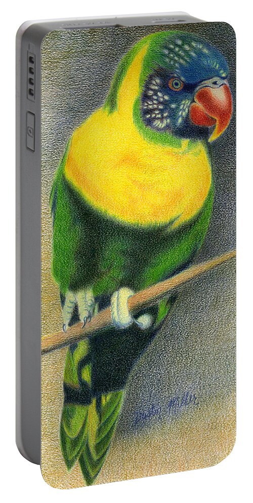 Art Portable Battery Charger featuring the drawing Marigold Lorikeet by Dustin Miller