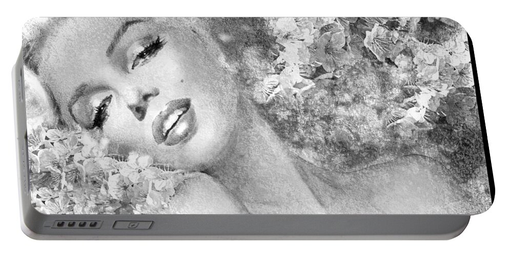 Theo Danella Portable Battery Charger featuring the painting Marilyn Cherry Blossom bw by Theo Danella