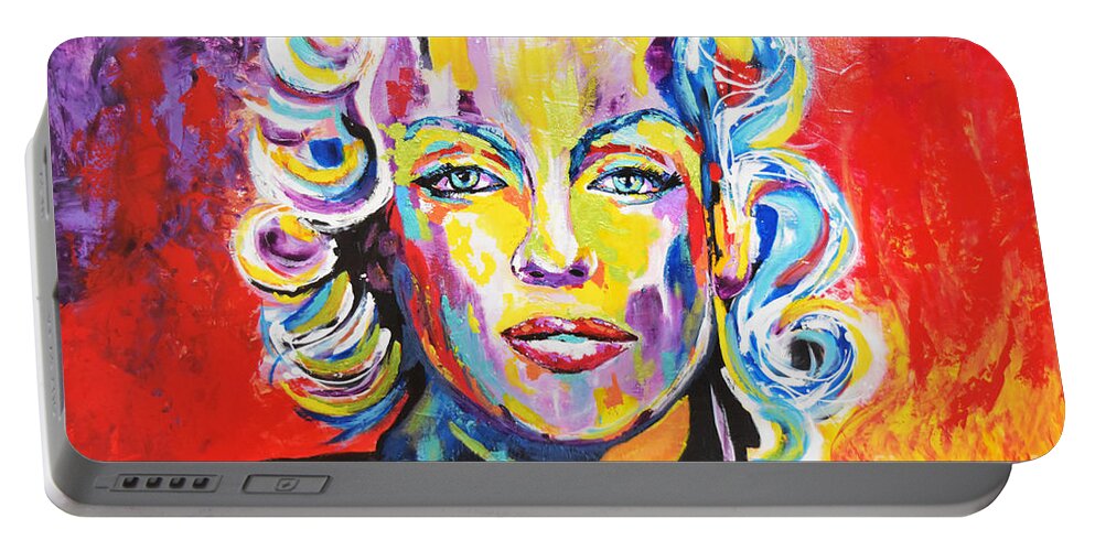 Marilyn Monroe Portable Battery Charger featuring the painting MARILYN MONROE / Awesomeness by Kathleen Artist PRO