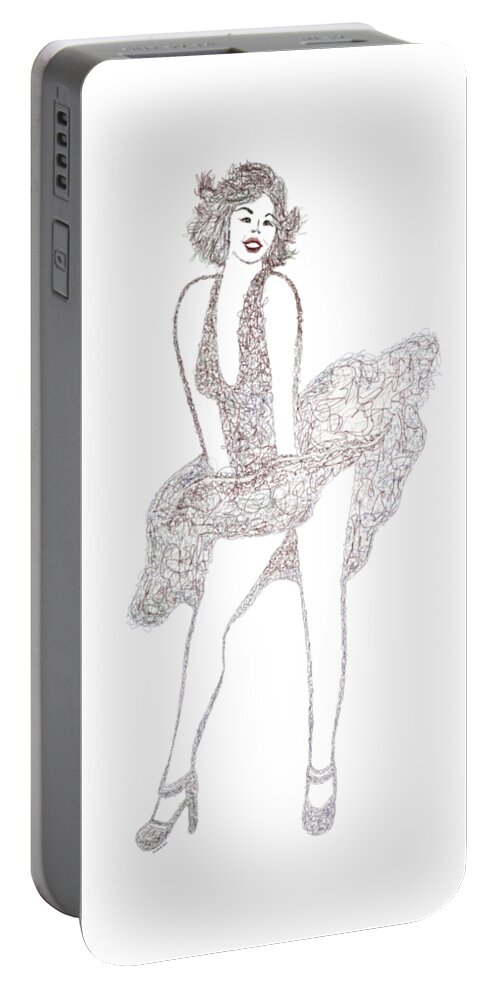  Olenaart Portable Battery Charger featuring the digital art Marilyn Monroe Drawing Sketch by Lena Owens - OLena Art Vibrant Palette Knife and Graphic Design