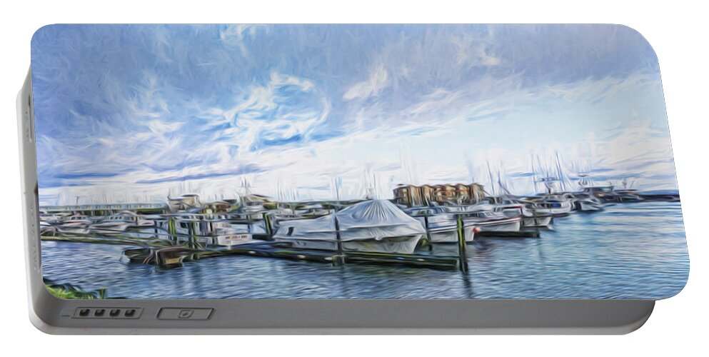Marina Portable Battery Charger featuring the digital art Marina at Westport 2 by Cathy Anderson