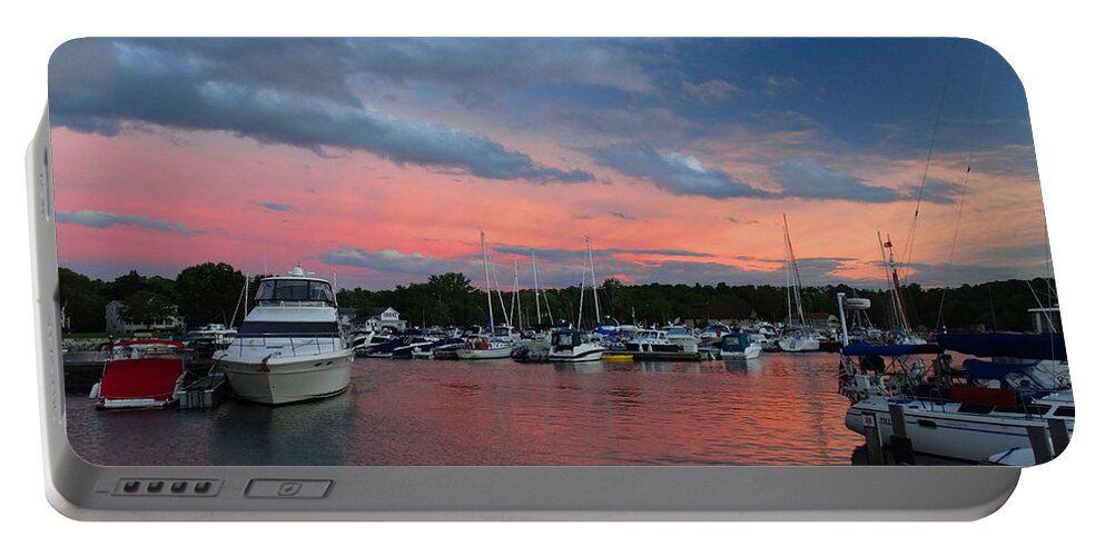 Sunset Portable Battery Charger featuring the photograph Marina Sunset Back Glow by David T Wilkinson